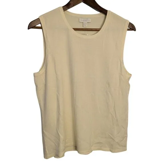Charter Club Womens Ivory Sleeveless Knit Tank Top L Cotton classic quiet luxury - Picture 1 of 10
